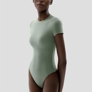 Pumiey Sage Green Short Sleeve Fitted Bodysuit